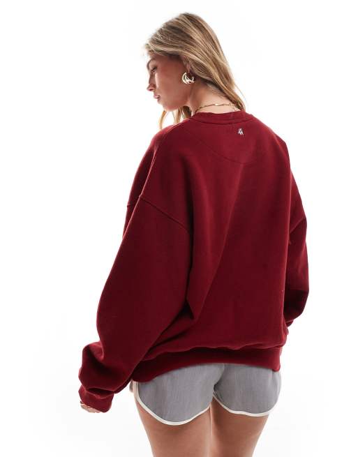 4th & Reckless – Vinröd sweatshirt med tryck med modeveckan-städer, 4 av 4