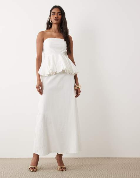 4th & Reckless – Vit maxiklänning med bandeau-ringning och peplum-midja - view 1