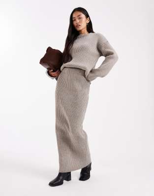 4th & Reckless - Weicher, gerippter Strickpullover in Haferbeige mit Rundhalsausschnitt, Kombiteil-Neutral