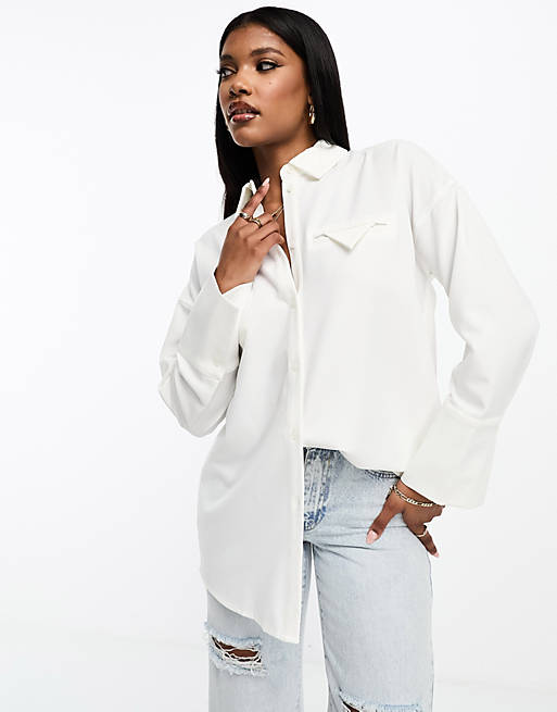 4th & Reckless wide cuff detail oversized shirt in white | ASOS