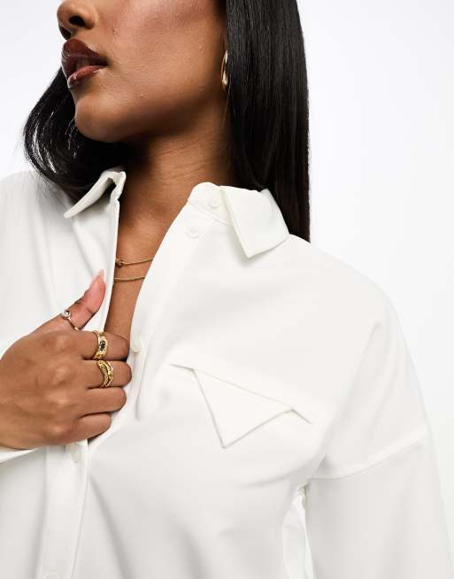 4th & Reckless wide cuff detail oversized shirt in white