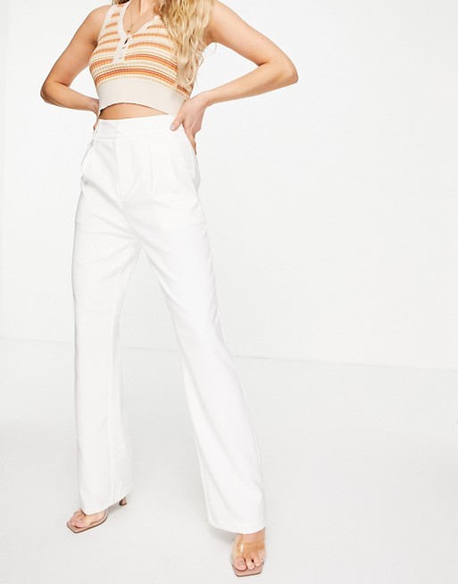 4th + Reckless wide leg suit trousers in white