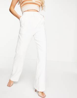 wide leg suit trousers white