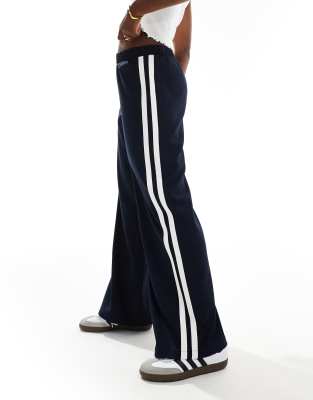 wide leg tailored side stripe pants in navy