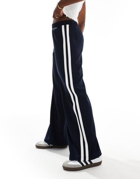 4th & Reckless wide leg tailored side stripe trousers in navy