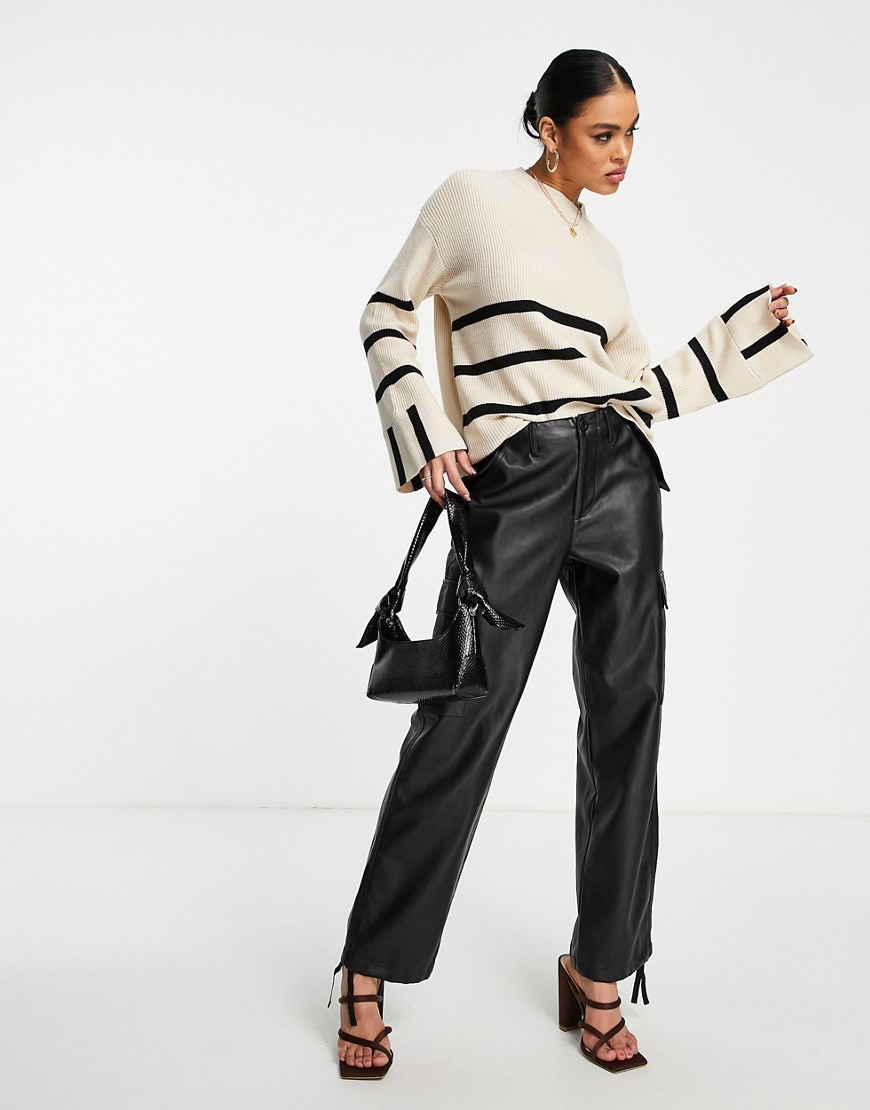 4th & Reckless wide sleeve jumper in cream and black stripe-Multi