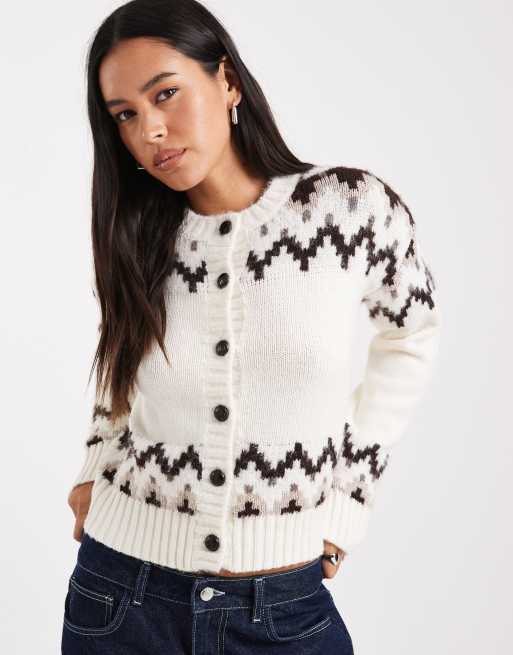 4th & Reckless wool blend button up cardigan in cream argyle