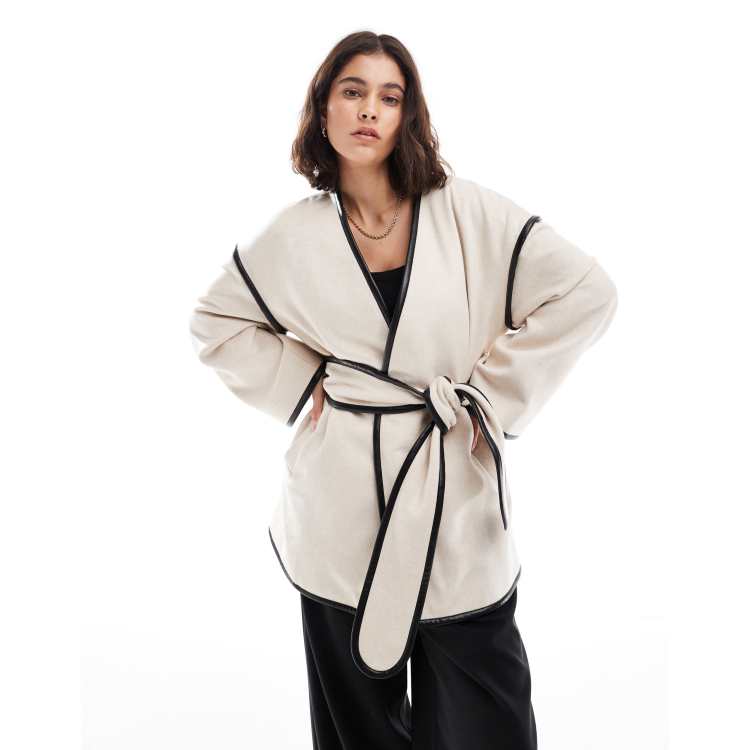 4th & Reckless wool blend contrast edge belted jacket in