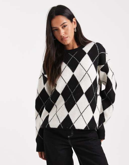 4th & Reckless wool-blend crew neck oversized jumper in mono aygyle