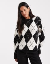 4th & Reckless wool blend oversized rugby knit sweater in cherry and chocolate stripe