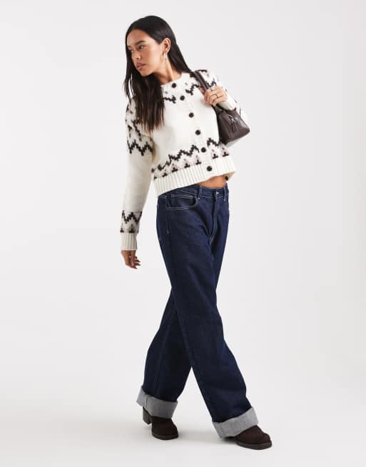 4th & Reckless wool-blend Fair Isle button-through cardigan in cream, 2 of 4