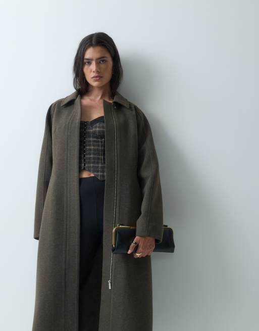 4th & Reckless wool blend funnel neck cocoon sleeve maxi coat in chocolate, 2 of 4