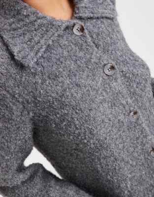 4th & Reckless Wool Blend Ribbed Collar Detail Button Up Cardigan In Gray