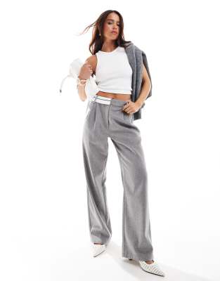 wool blend tailored straight leg pants in gray