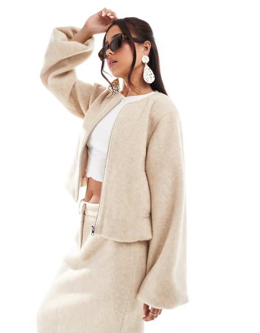 4th & Reckless wool bomber jacket in beige - part of a set