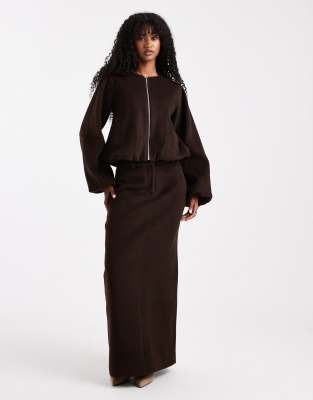 4th & Reckless 4th & Reckless wool feel back split maxi skirt co-ord in chocolate brown