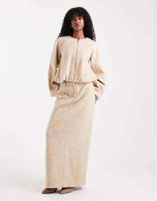 4th & Reckless Wool Feel Balloon Sleeve Collarless Bomber Jacket In Neutral
