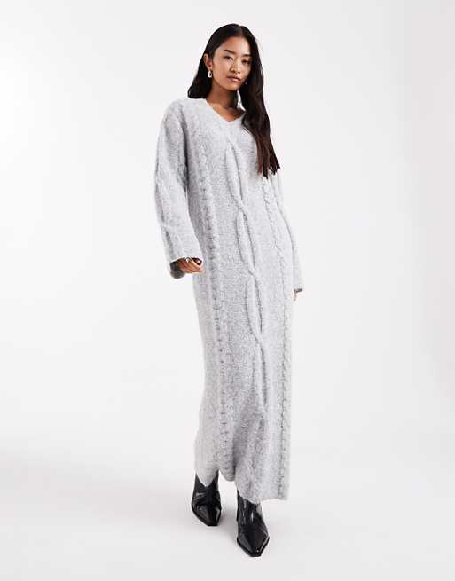 french grey nichelle knit maxi dress Maxime Sweater knit fabric Electra Slinky Lace Maxi Dress