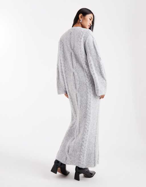 4th & Reckless wool feel cable knit v-neck maxi sweater dress in gray
