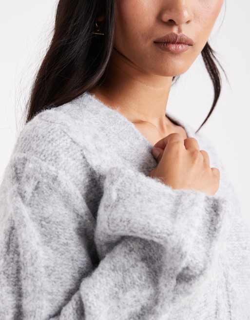 4th & Reckless wool feel cable knit v-neck maxi sweater dress in gray