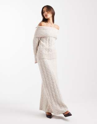 4th & Reckless Wool Feel Deep Bardot Cable Knit Sweater In Neutral