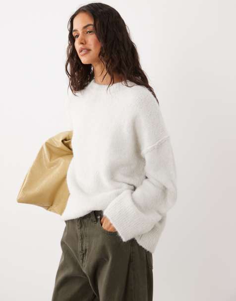 4th & Reckless wool feel fluffy drop shoulder jumper in cream - view 1