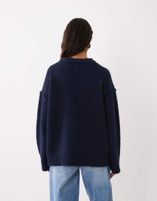 4th & Reckless wool feel fluffy drop shoulder jumper in navy, 4 of 4