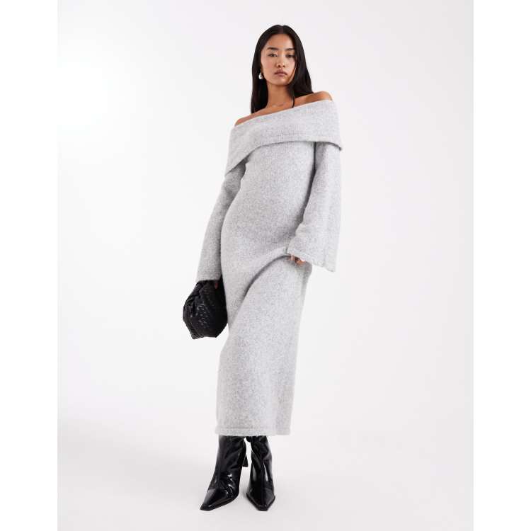 【超美品】Audire Velor touch knit dressGray（S 4th & Reckless wool feel foldover off the shoulder bell sleeves