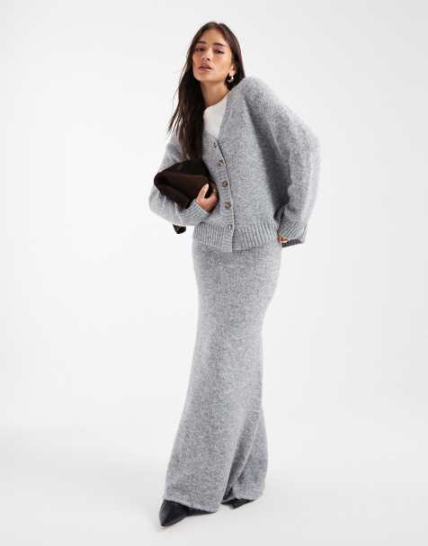 4th & Reckless wool feel knit column maxi skirt co-ord in grey