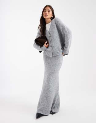 4th & Reckless Wool Feel Knit Column Maxi Skirt In Gray