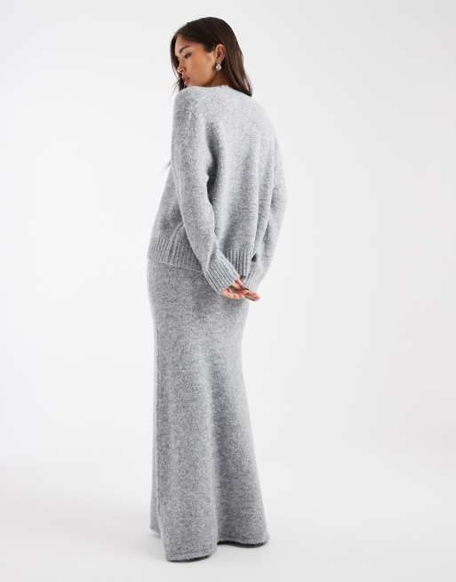 4th & Reckless wool feel knit column maxi skirt in gray - part of a set, 4 of 5