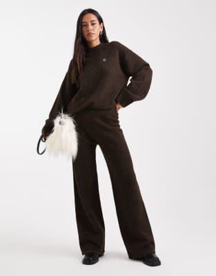 4th & Reckless Wool Feel Knit Wide Leg Pants In Brown
