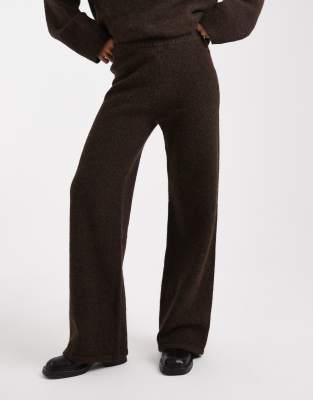 4th & Reckless Wool Feel Knit Wide Leg Pants In Brown