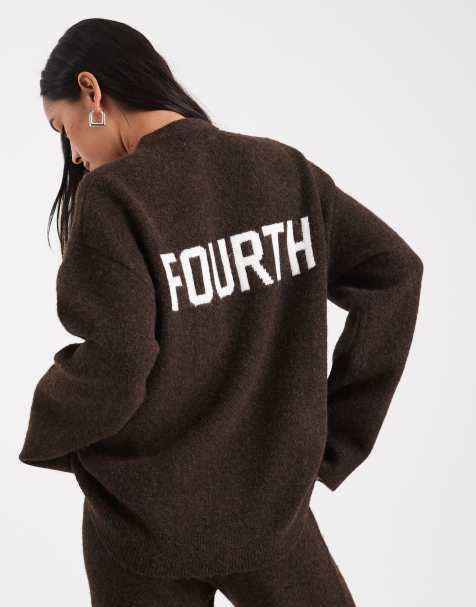 4th & Reckless wool-feel logo back detail oversized jumper in chocolate (Part of a set) - view 1