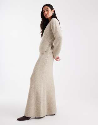 4th & Reckless Wool Feel Rib Knit Fishtail Maxi Skirt In Neutral