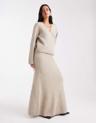4th & Reckless Wool Feel Rib Knit Wrap Cardigan In Neutral