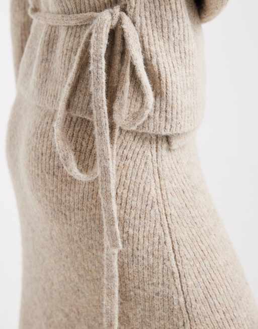4th & Reckless wool feel rib knit wrap cardigan in beige