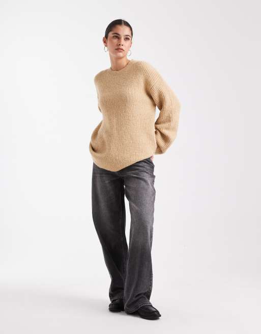 4th & Reckless wool feel ribbed knit volume sleeve oversized sweater in camel, 4 of 4
