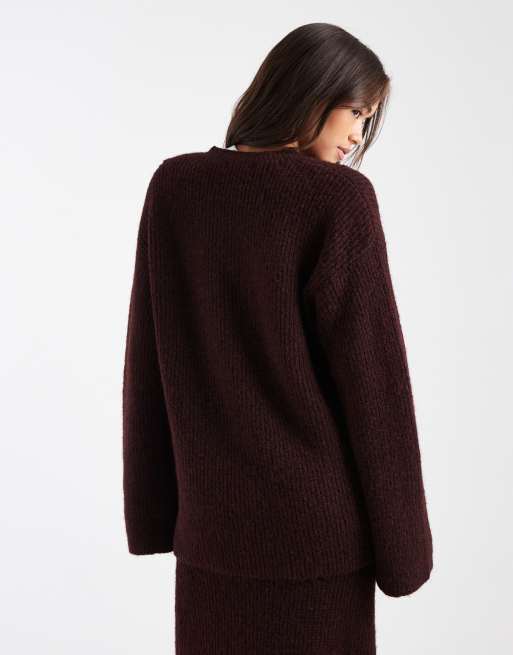 4th & Reckless wool feel ribbed knit wide sleeve oversized sweater in plum - part of a set