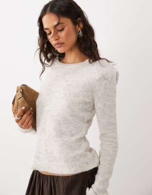 4th & Reckless Wool Feel Shoulder Pad Knit Long Sleeve Top In White