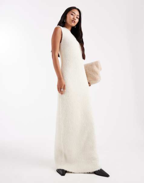 4th & Reckless wool feel soft knitted high neck sleeveless maxi jumper dress in cream - view 1
