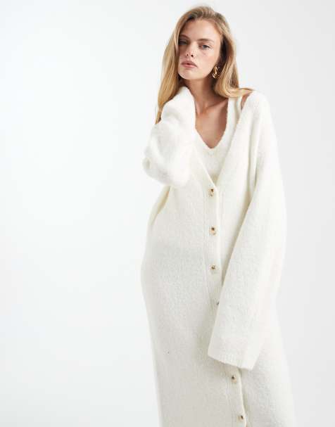 4th & Reckless wool feel soft knitted v neck maxi cardigan co-ord in cream - view 1