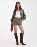 [4th & Reckless] 4th & Reckless wool feel tailored pleat front micro shorts in brown herringbone check (part of a set) 18 BROWN
