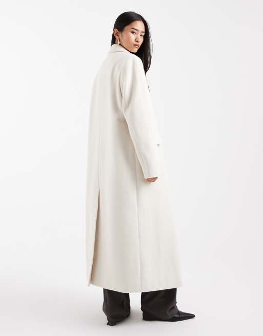 4th & Reckless wool look double breasted longline structured formal coat in cream