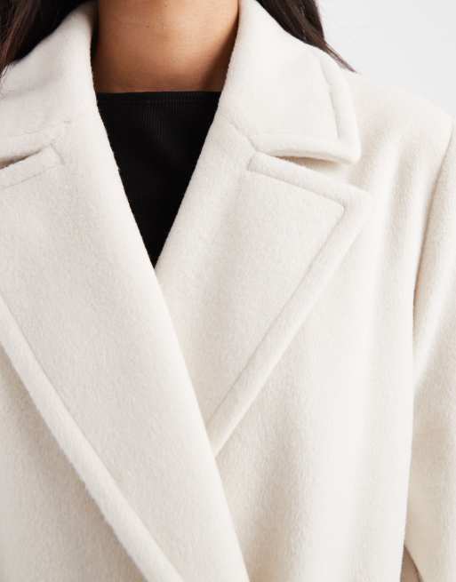4th & Reckless wool look double breasted longline structured formal coat in cream
