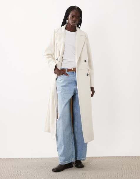 4th & Reckless wool look double breasted longline structured formal coat in cream - view 1