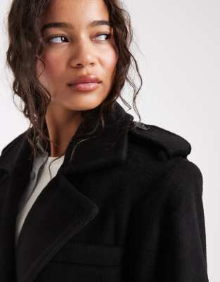 4th & Reckless Wool Look Formal Double Breasted Belted Midi Trench Coat In Black