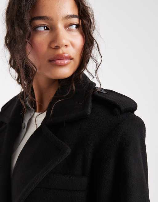 4th & Reckless wool look formal double breasted belted midi trench coat in black