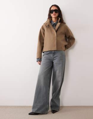 4th & Reckless Wool Look Funnel Neck Button Through Jacket In Neutral
