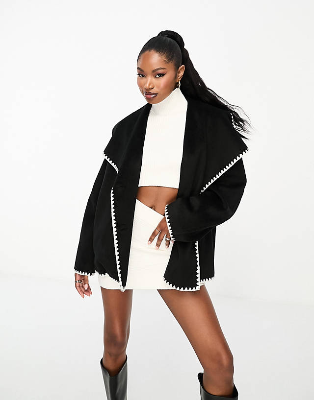 4th & Reckless - wool look oversized lapel jacket with contrast stitch in black